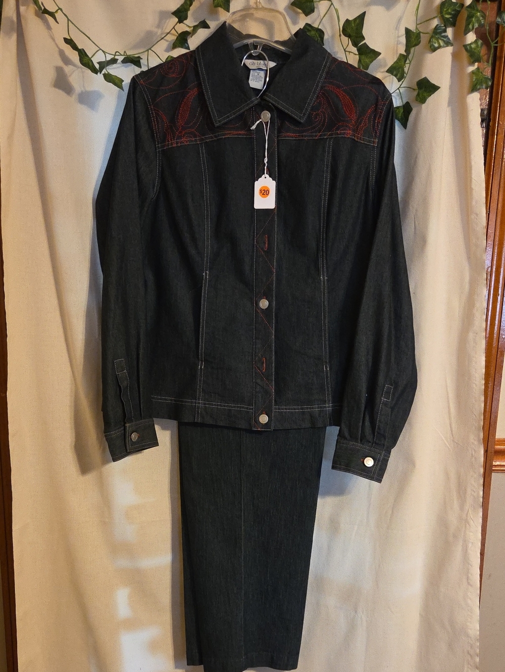 City Blue By Koret Dark Blue Denim Jacket with Red Embroidery